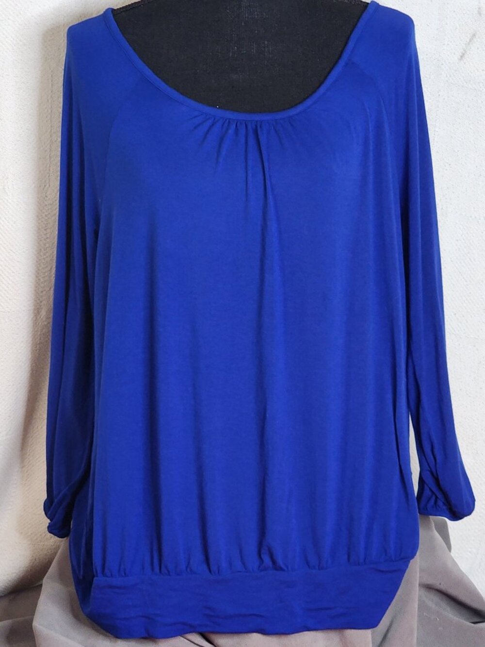 Lane Bryant Royal Blue Rayon Span 3/4 Sleeve Elastic Cuff Stretchy Blouse 14/16